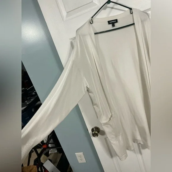 Express Long Seeve Cardigan White Long Size Large Soft Pockets - Picture 5 of 9